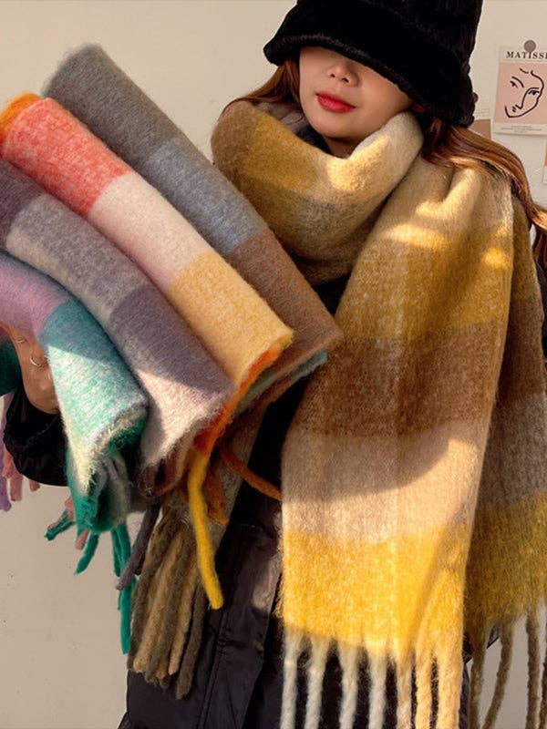 StyleGalX - Wholesale Scarf - Women's - Fashion Keep Warm Tasseled Checkered Shawl&Scarf7