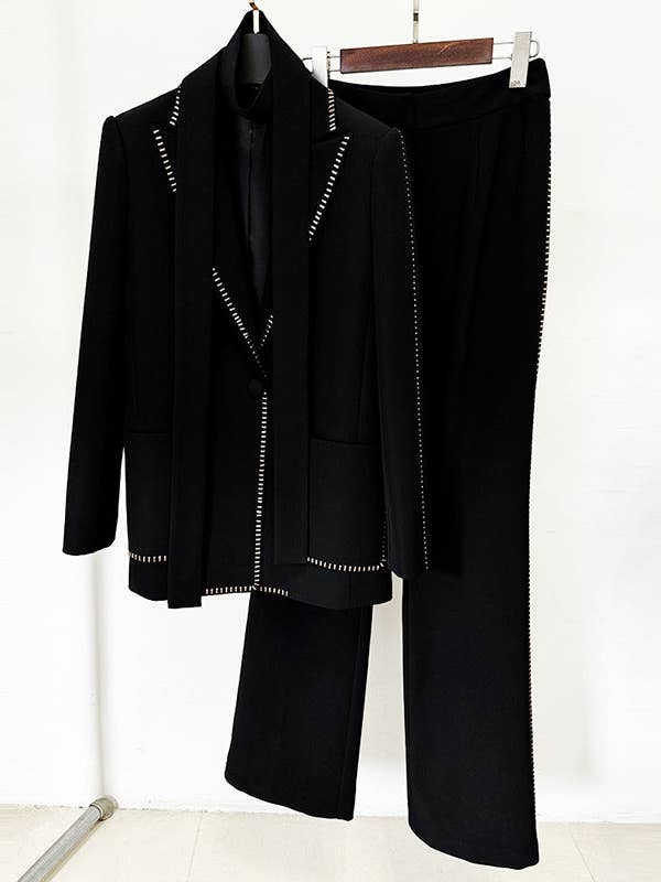 Silk Statement" Scarf Embellished Oversized Pantsuit for wholesale by Fiona Secret Closet