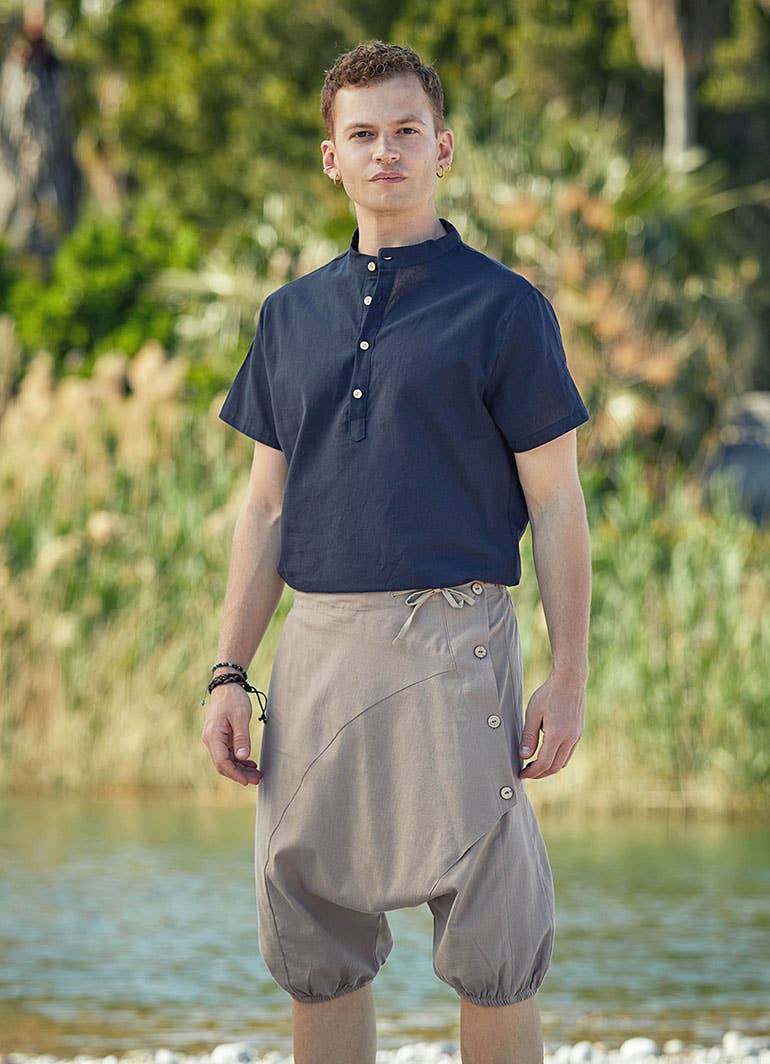 BohoClandestino - Wholesale Pants - Men's - Men's Short Beige Hippie Harem Pants3