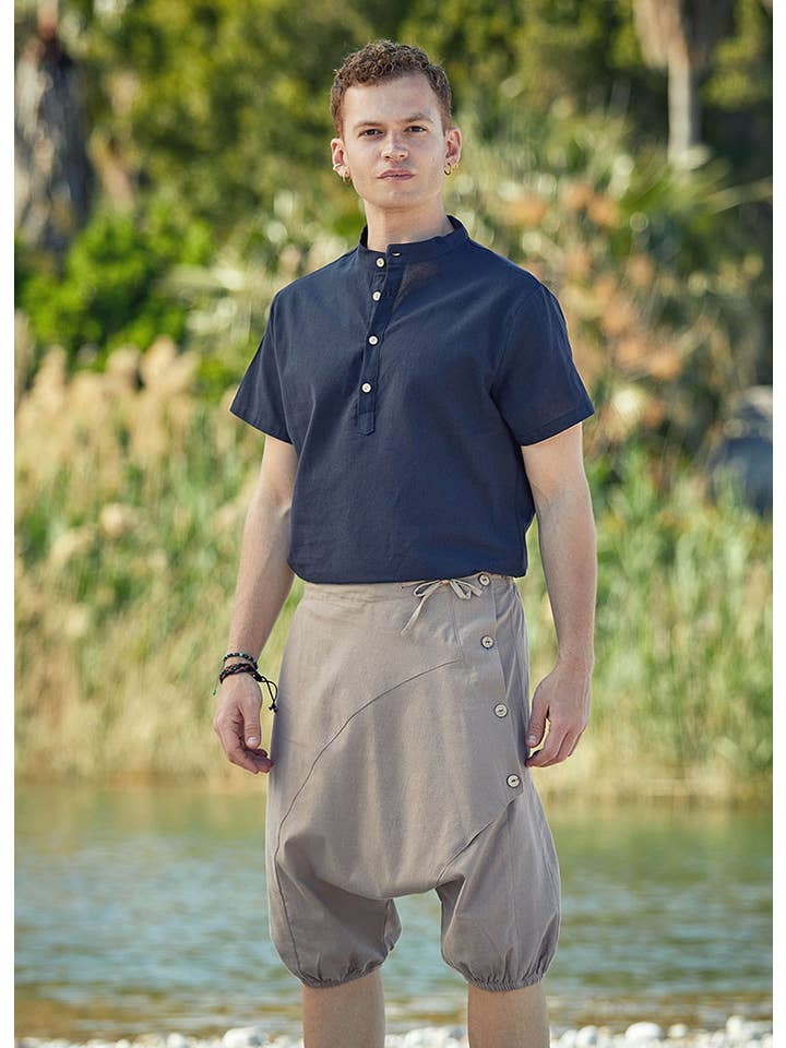 BohoClandestino - Wholesale Pants - Men's - Men's Short Beige Hippie Harem Pants3