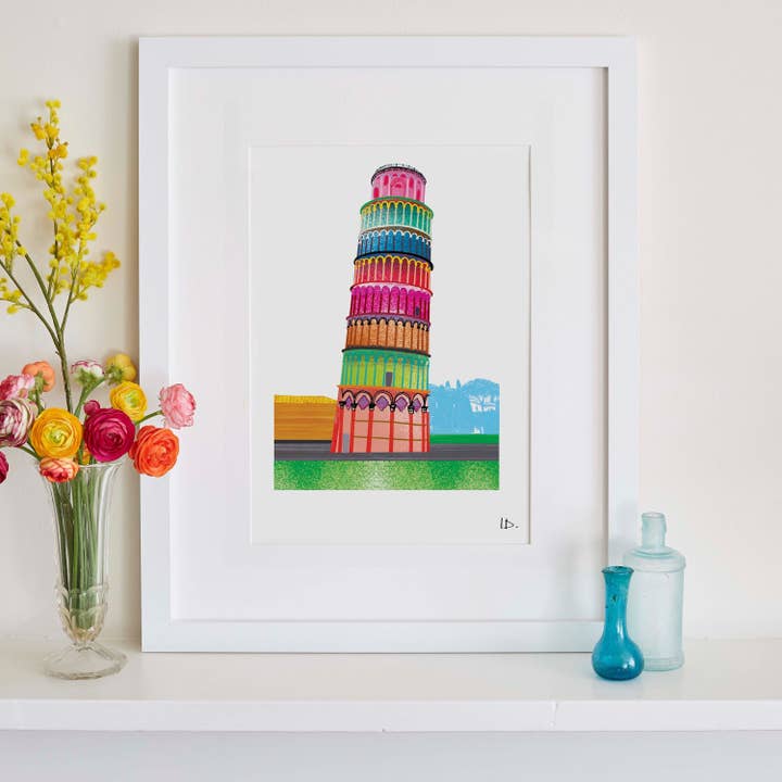 Leaning Tower Pisa Print, Italian Landmark Art for wholesale by I Drew This