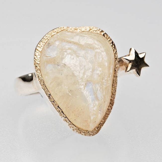 Moonstone Raw gemstone, Adjustable Ring, Silver - Remi for wholesale by Koko