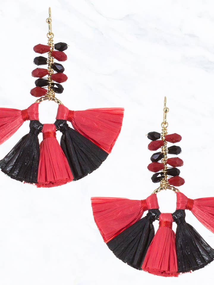 Fanned Raffia Beaded Earrings for wholesale by Suzie Q USA