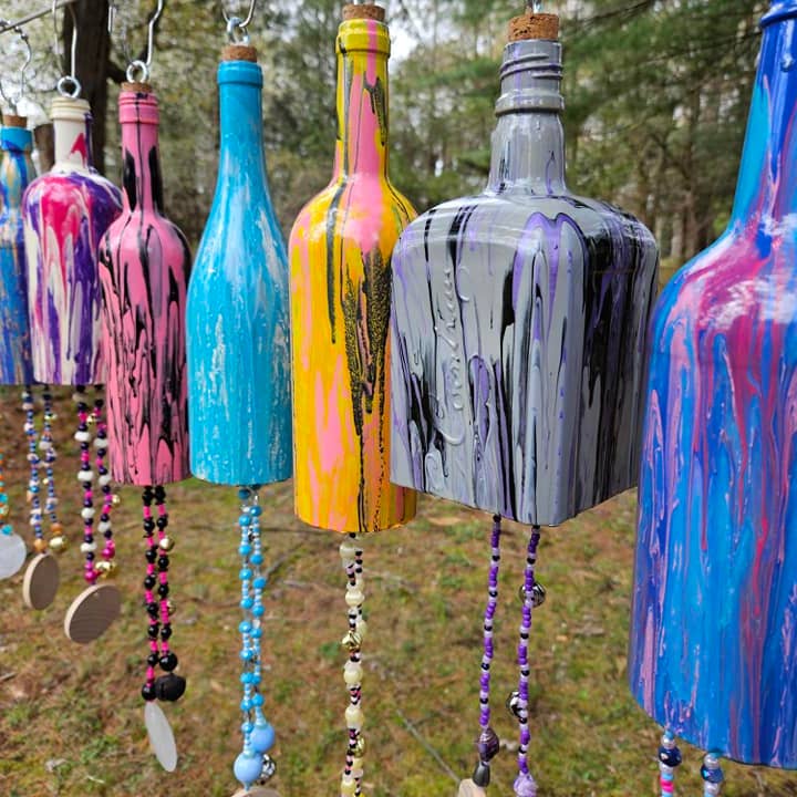 Multiple Wine Bottle Wind Chimes for wholesale on Faire