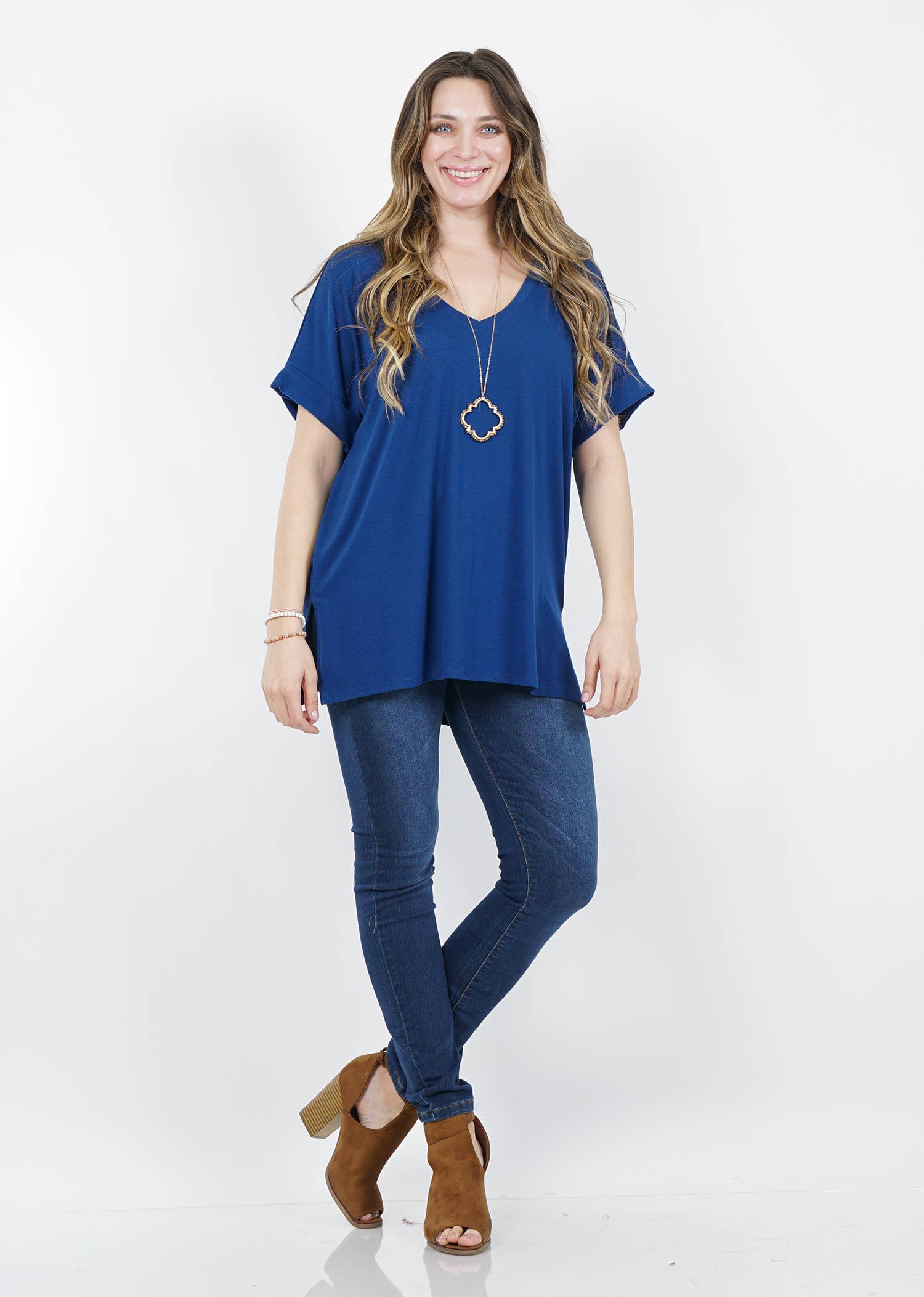 OLIVEMUSTARD  `.Plus size V Neck Top w/ side-slit for wholesale on Faire14