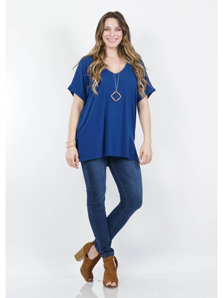 OLIVEMUSTARD `.Plus size V Neck Top w/ side-slit for wholesale on Faire14