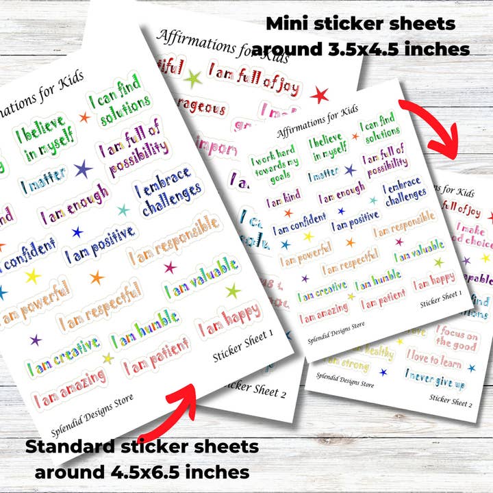 Splendid Designs Store - Wholesale Sticker - Kids & Baby - Positive Affirmations for Kids Sticker Sheets3