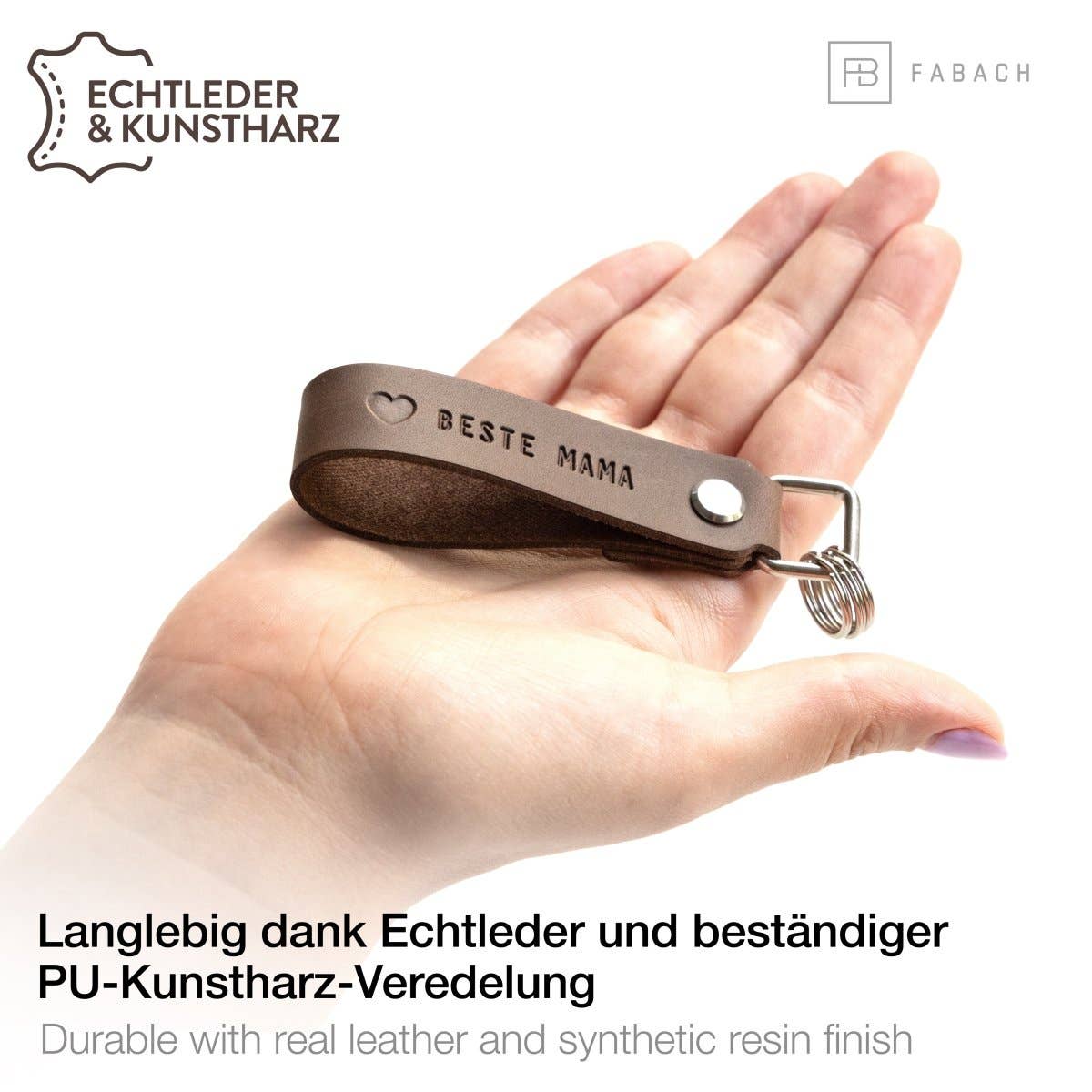FABACH – Die Schlüsselanhänger-Schmiede - Venta al por mayor Llavero - Mujer - Llavero de cuero « Beste Mama » con anilla intercambiable7