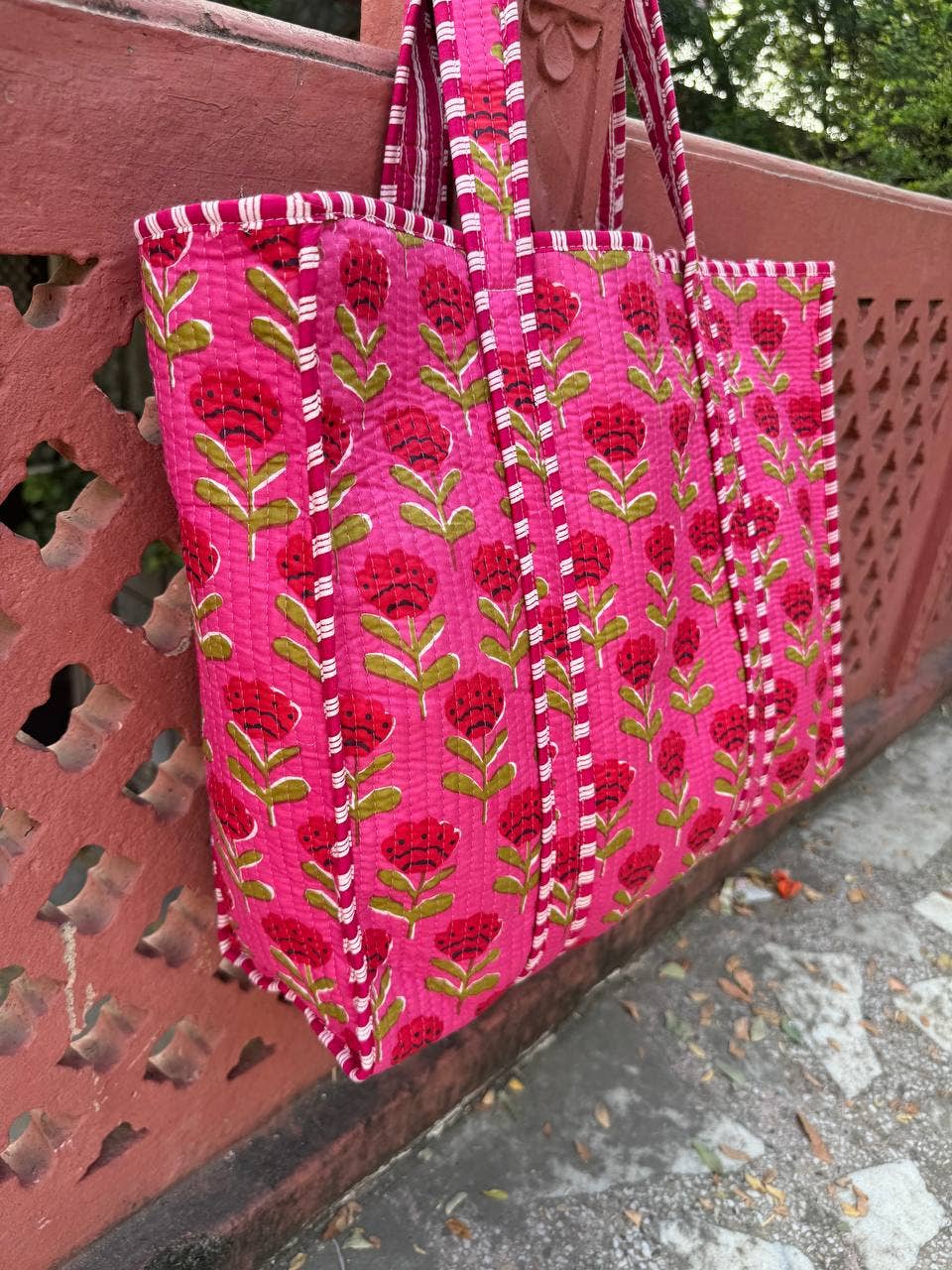 Bhawana Handicrafts - Wholesale Tote Bag - Women's - Pink Quilted Indian Cotton Bag Beautiful Printed Women Bags2