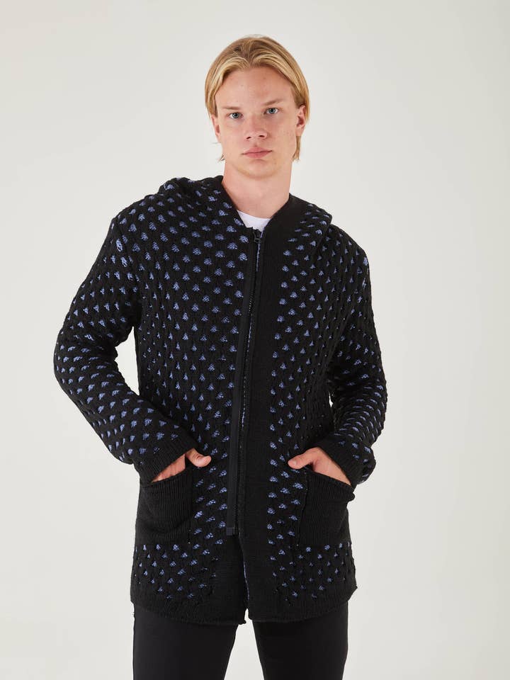 Lange Strickpullover für Herren in Marineblau | Hoodie für den Großhandel von Suslo Couture