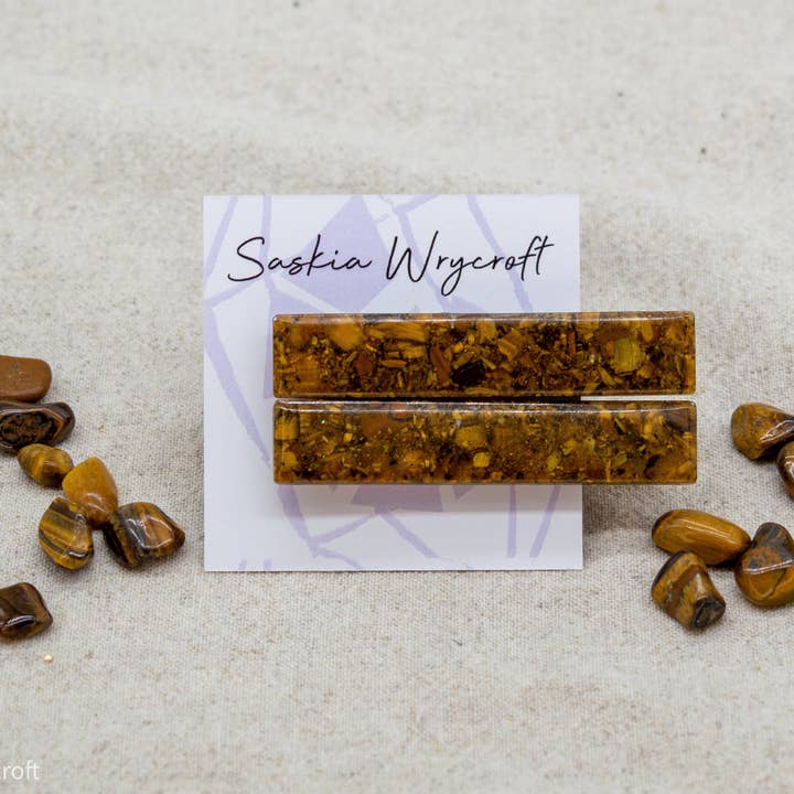 Tigers Eye Haarspangen-Set aus Kunstharz für den Großhandel von Saskia Wrycroft