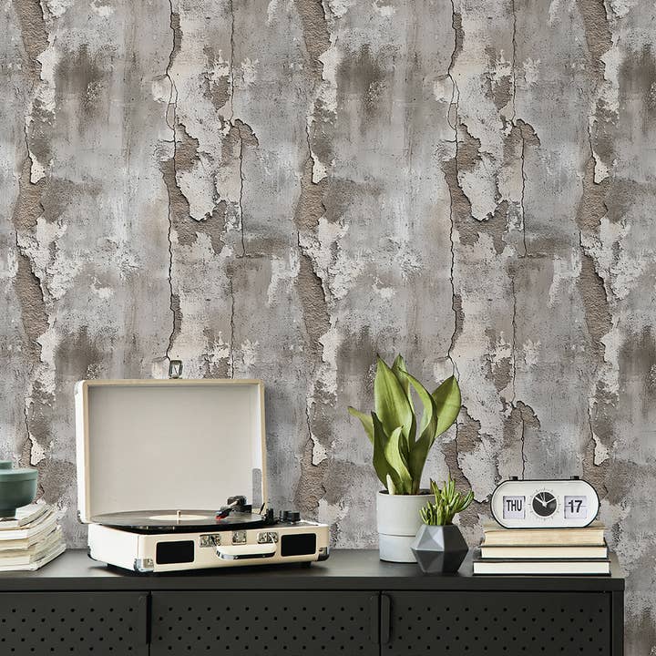 Papier peint en béton gris : fresque moderne texturée à peler et coller pour la vente par SimurgWallArts