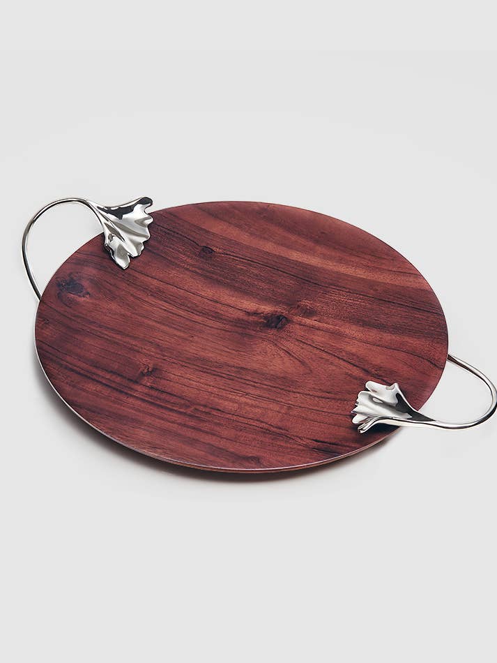 Ginkgo Wood Platter w/Handles 14" for wholesale by Mary Jurek Design Inc