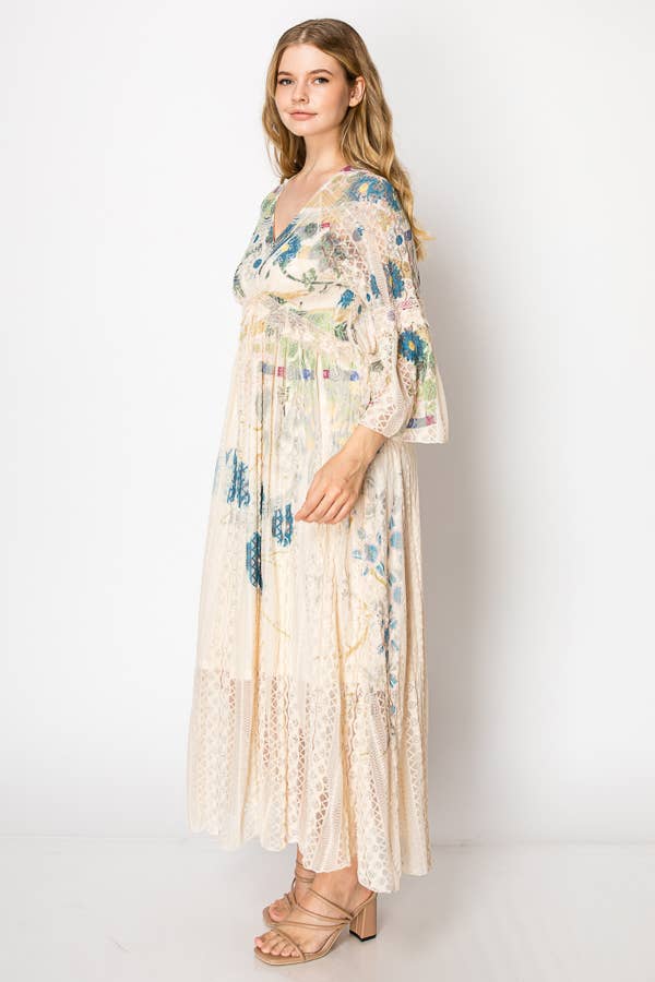 Romantic Lace Bell-Sleeved A-Line Midi Dress - 4658 BG JADE FL for wholesale on Faire2