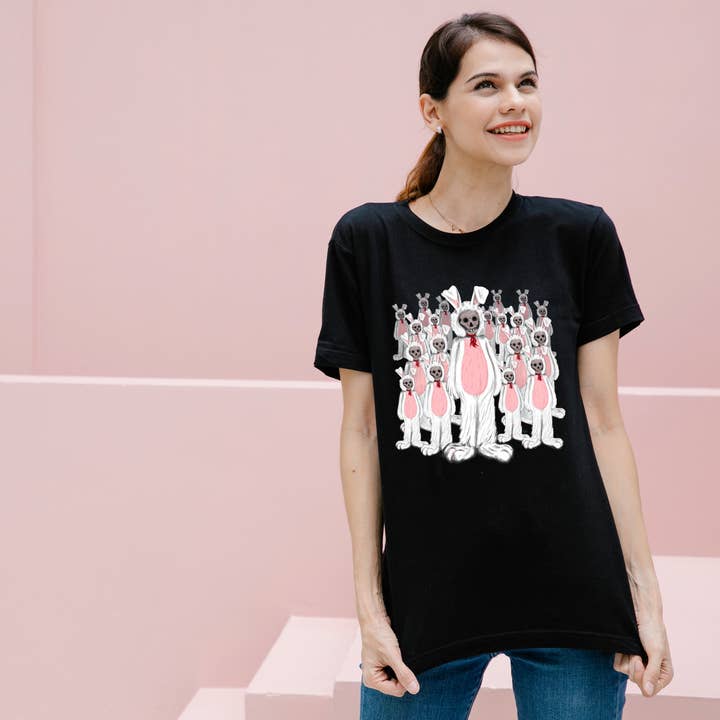 Hannah Kate Makes - Wholesale T-Shirt (Graphic) - Unisex - Creepy Rabbit T-shirt - 100% Cotton - Undead Easter Bunny0