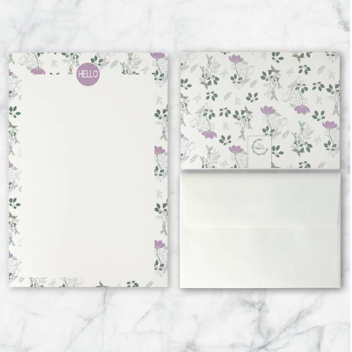 Stationery Set - Purple Floral for wholesale by 3/2 Paper Co.