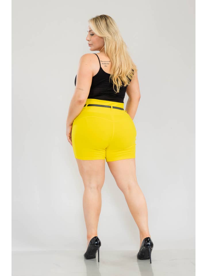 REDFINCH APPAREL INC - Wholesale Shorts - Women's - Womens Plus Size Sculpting Shorts With Faux Leather Belt22