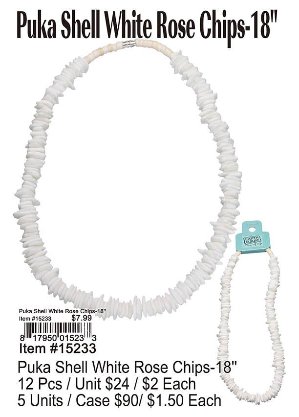 Puka Creations - Wholesale Pendant/Charm Necklace - Puka Shell White Rose Chips-18