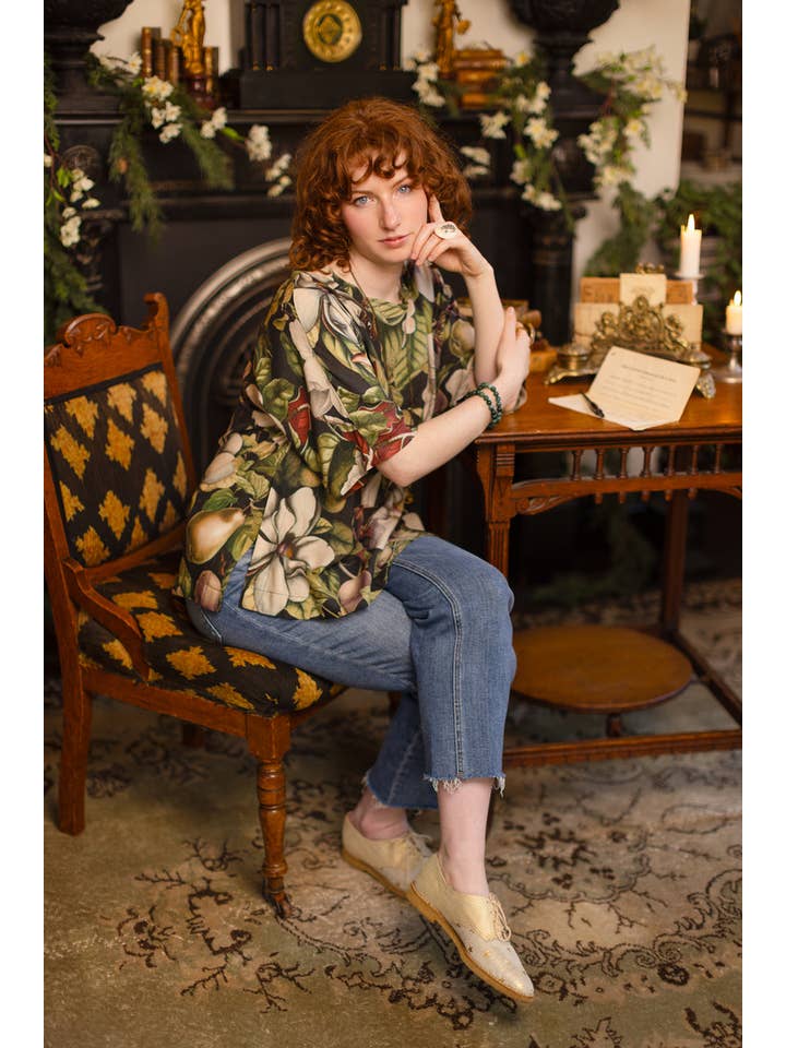 Market of Stars (Worldwide) - Vente Tunique – femme - Tunique Tee Luxe Fleur De Lune avec Imprimé Floral & Abeilles10