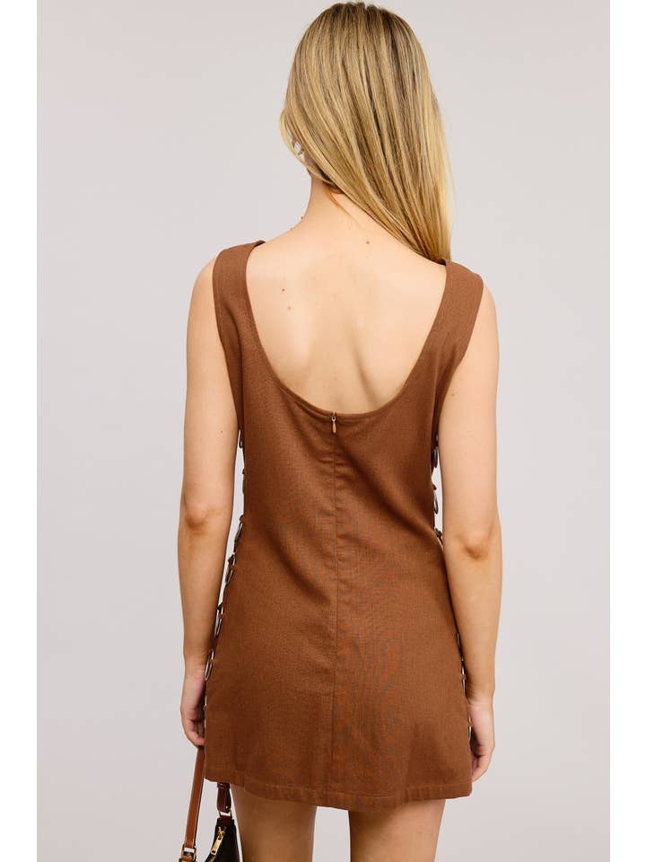 Mimosa - Wholesale Dress - Women's - Open-Pack Side Cut Out Linen Mini Dress with O-Ring Detail