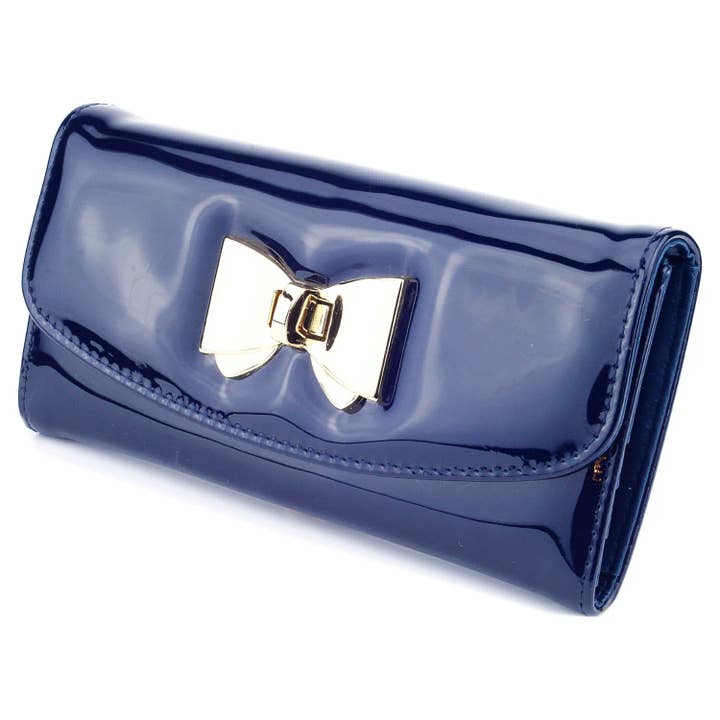 Superbia - Wholesale Wallet - Women's - Patent Bow Clasp Opening Long Purse with Gift Box-Bow206