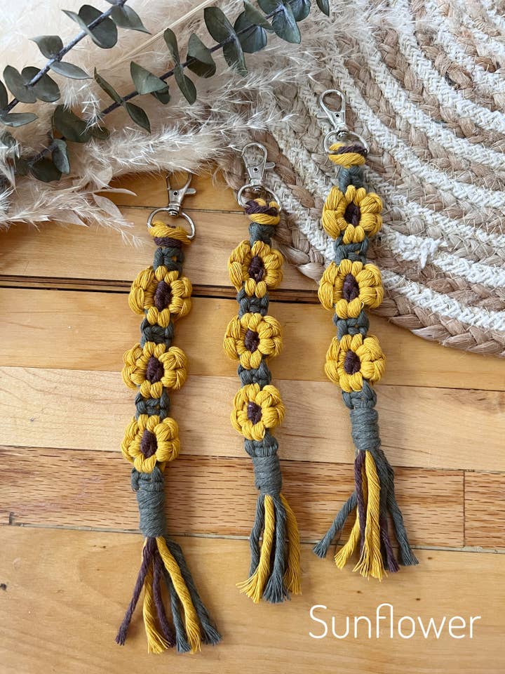 Sunflower Keychain for wholesale by Rustic & Dreaming Co