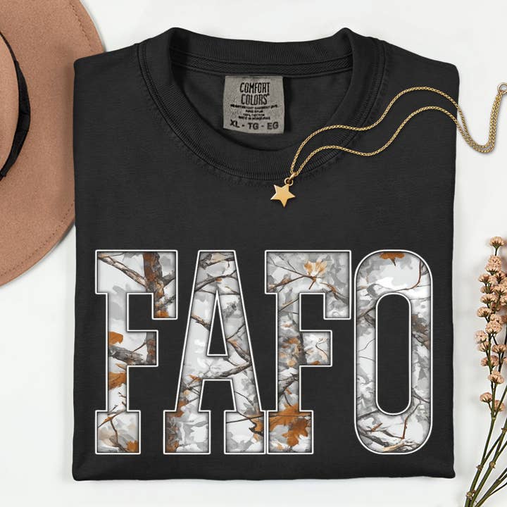 FAFO Tree Camo Graphic Sweatshirt, Comfort Colors Shirt for wholesale by Southern Rheas