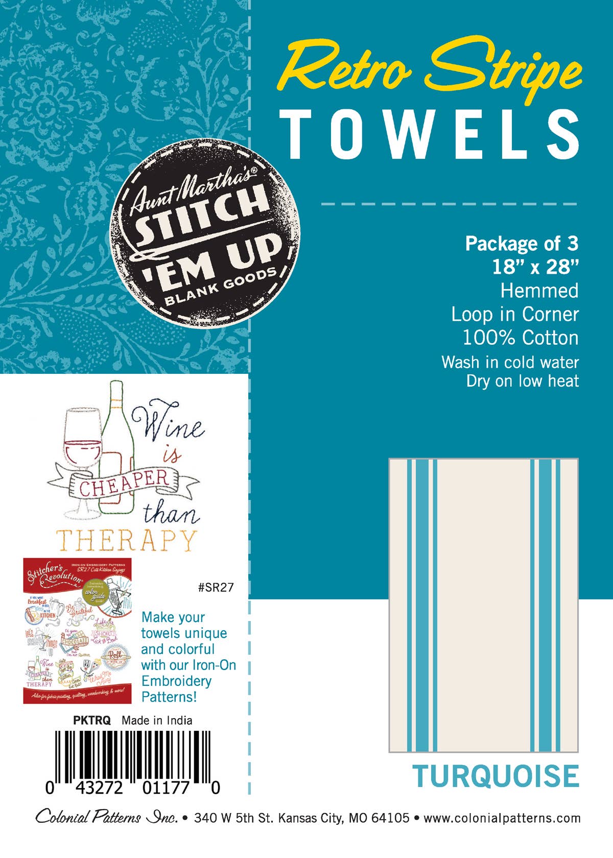 Colonial Patterns, Inc. - Wholesale Tea Towel - Vintage Farmhouse Retro Bold Twill Turquoise Stripe Towels1