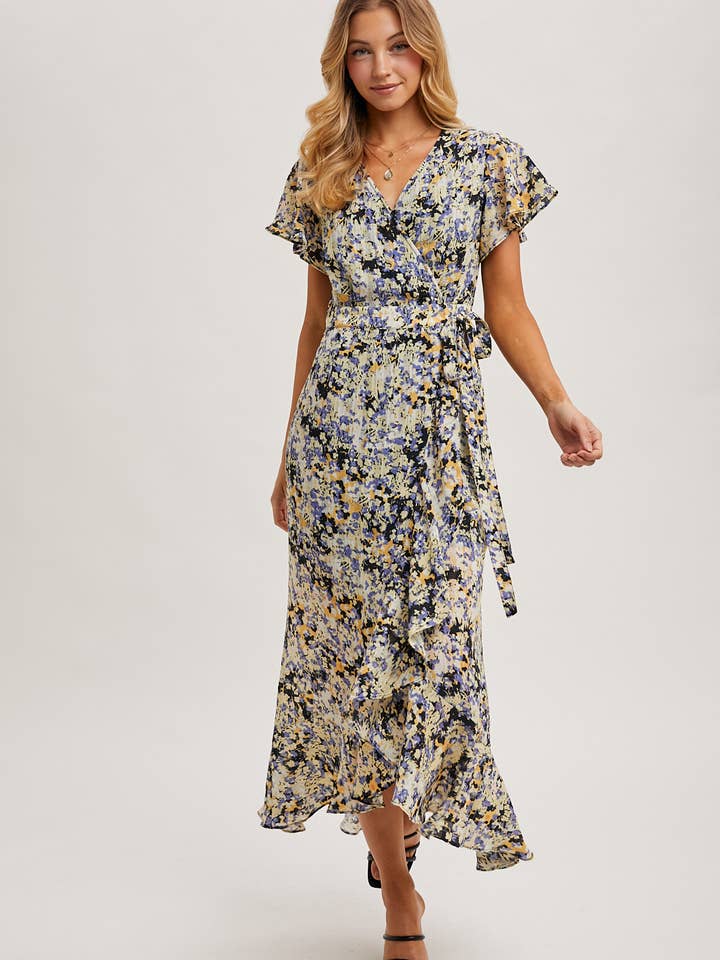 Bluivy - Wholesale Dress - Women's - FLORAL PRINT WRAP RUFFLED MIDI DRESS - EASTER DAY13