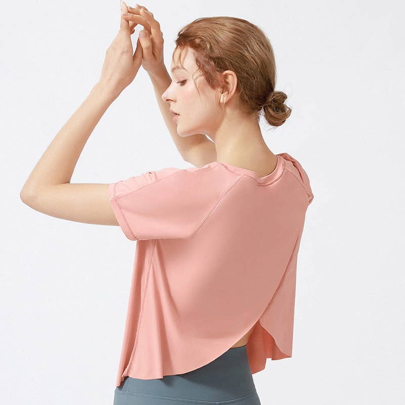 ELKLENS - Vente Haut de sport – femme - T-shirt de yoga à séchage rapide à fente irrégulière Lulu OEM3