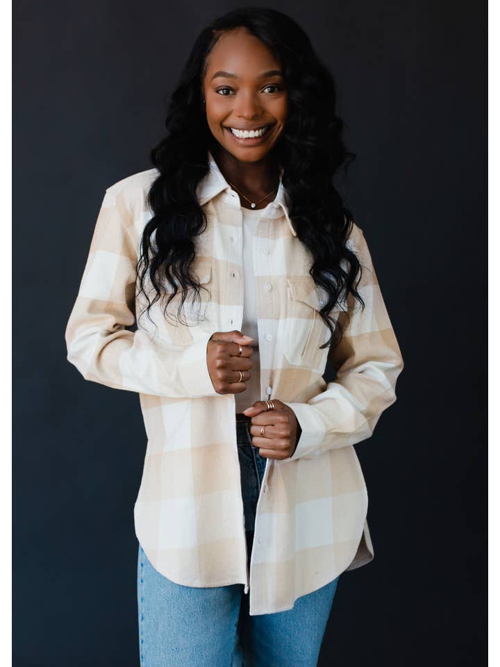 Panache Apparel Co. - Wholesale Shirt - Women's - Tan & Ivory Plaid Flannel