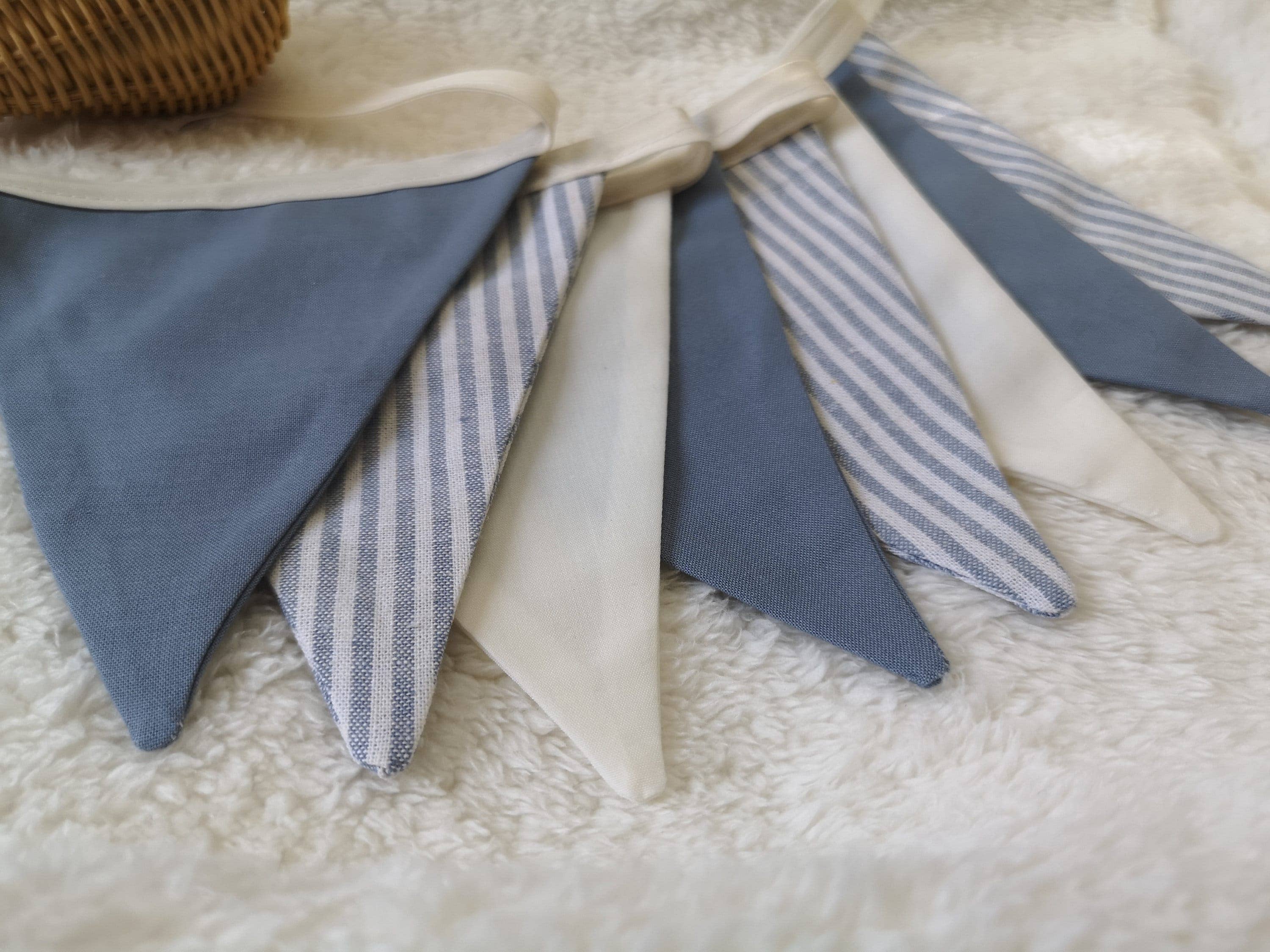 The Butter Flying - Wholesale Bunting/Garland - Striped Blue linen pennant garland 0
