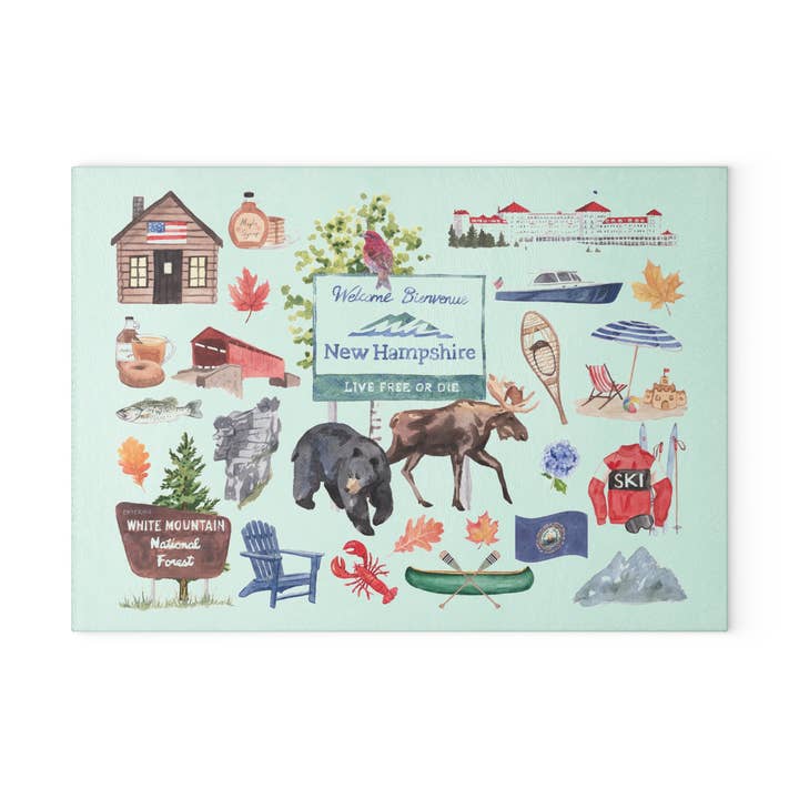 Tempered Glass Cutting Board: New Hampshire Forever! for wholesale by The Muddy Dog