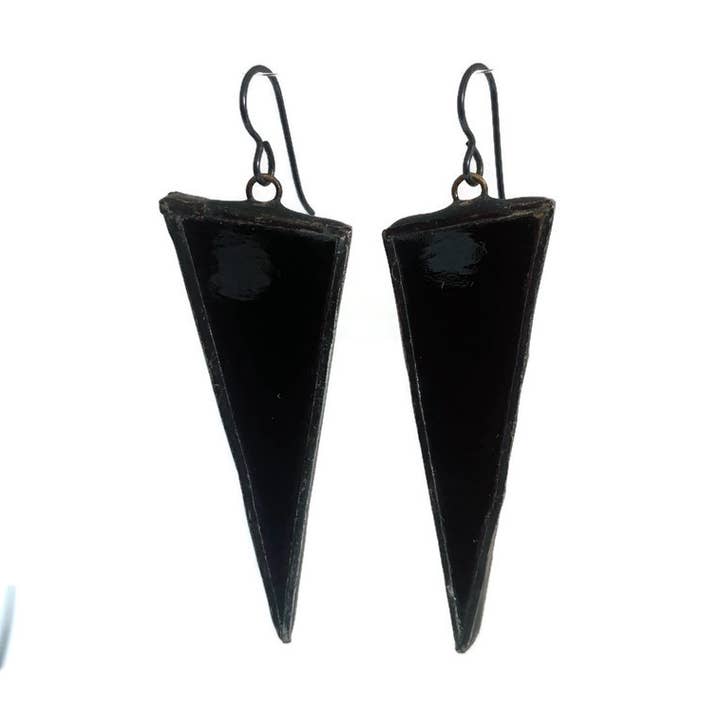 Stained Glass Triangle Earrings-Large-Black for wholesale by Citybitz
