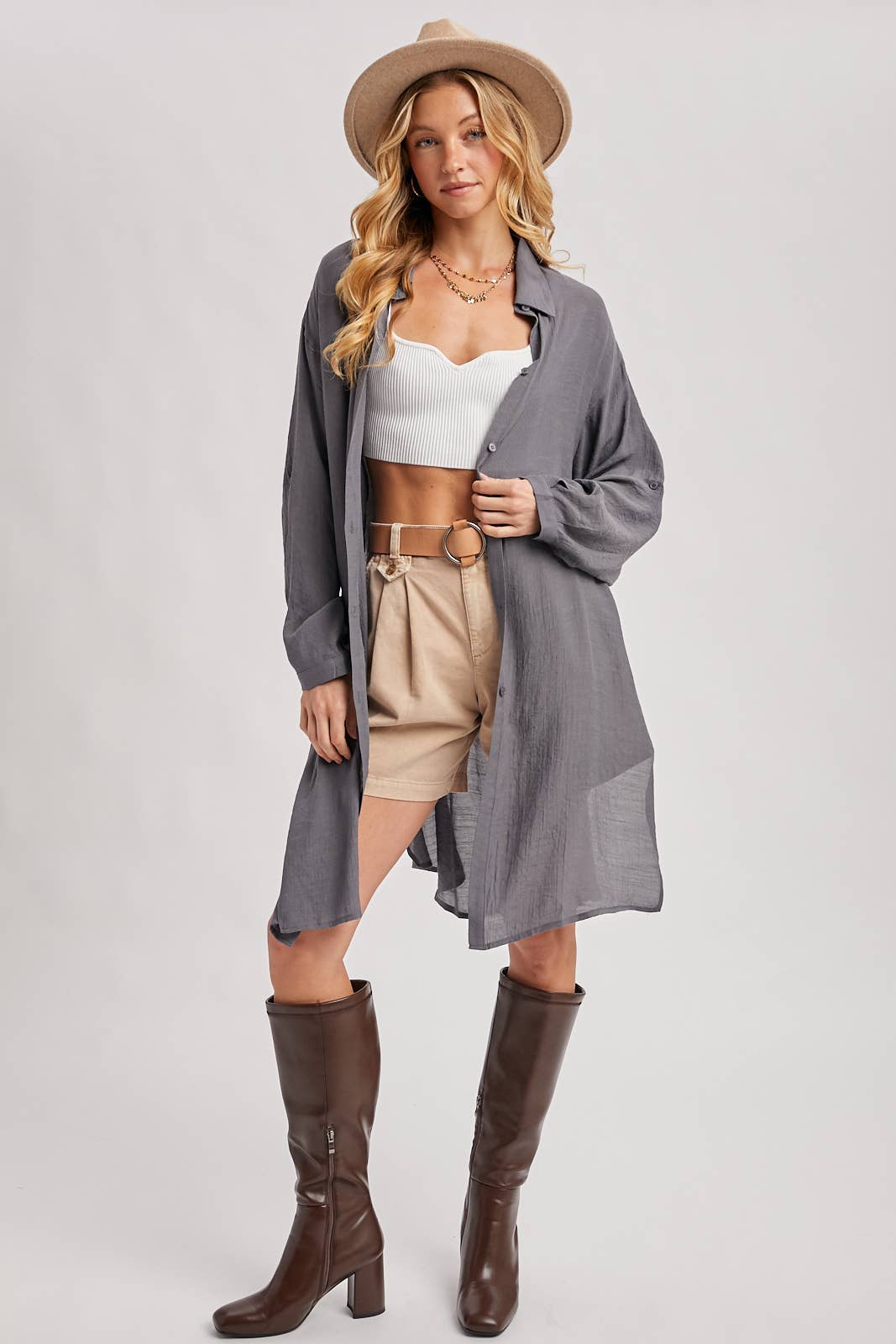 Bluivy - Wholesale Button Down Shirt - Women's - BUTTON-UP VENTED LONGLINE SHIRT32