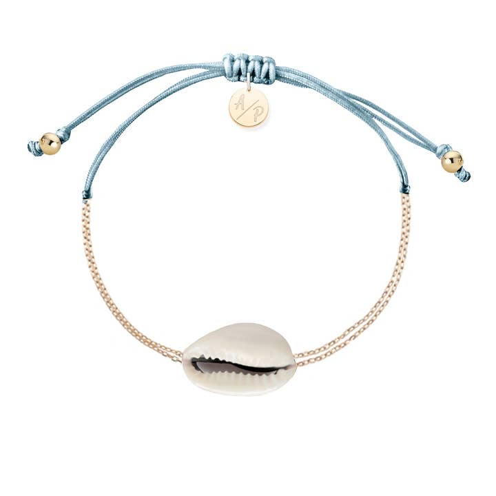 Mini Natural Shell Kedja Armband - Guld/Blåklocka för wholesale av Adriana Pappas Designs