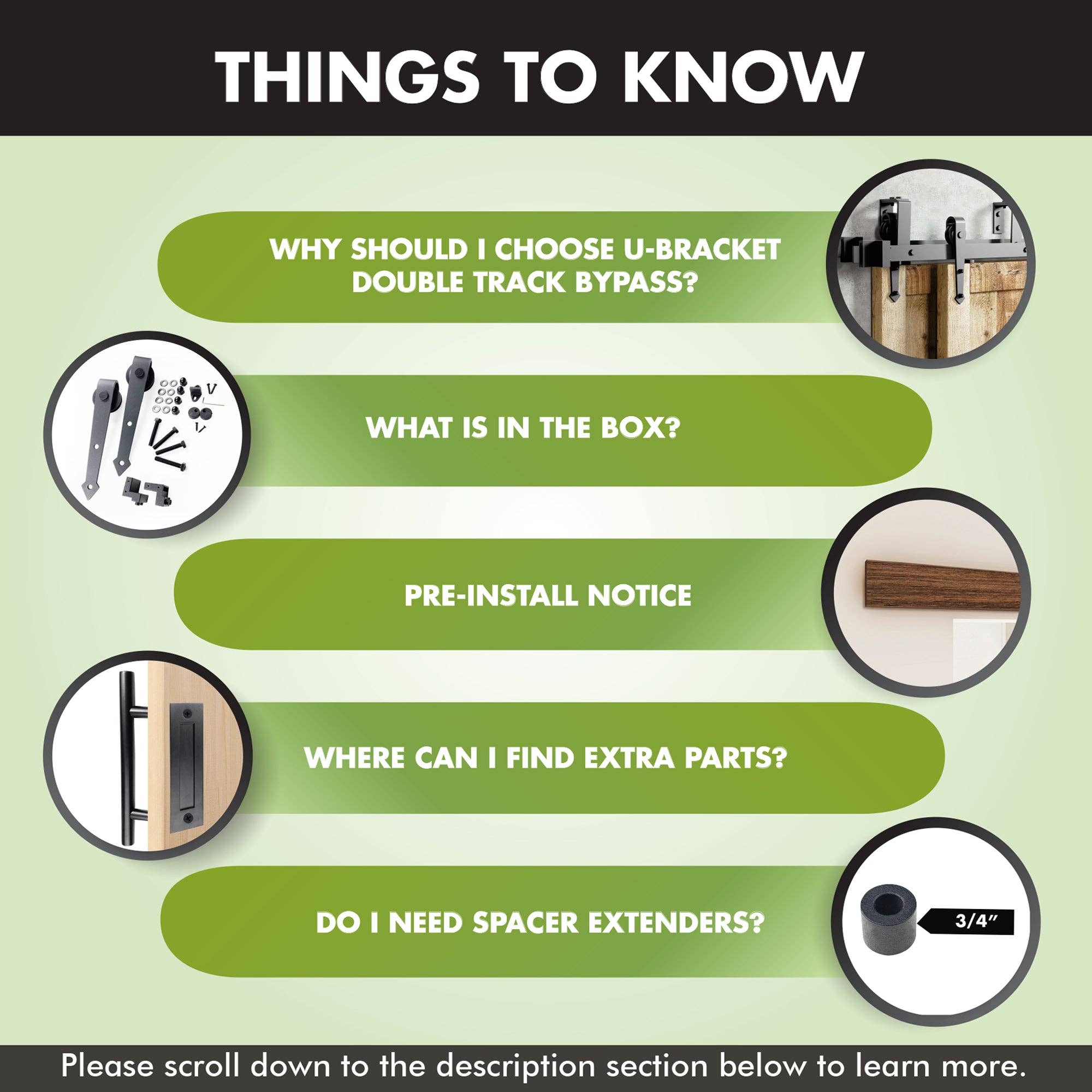 Homacer INC - Wholesale Knob/Pull - Double Track U-Shape Bypass Sliding Barn Door Hardware Kit - Arrow Design Roller4