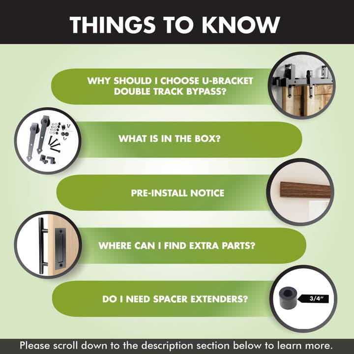 Homacer INC - Wholesale Knob/pull - Double Track U-Shape Bypass Sliding Barn Door Hardware Kit - Arrow Design Roller4