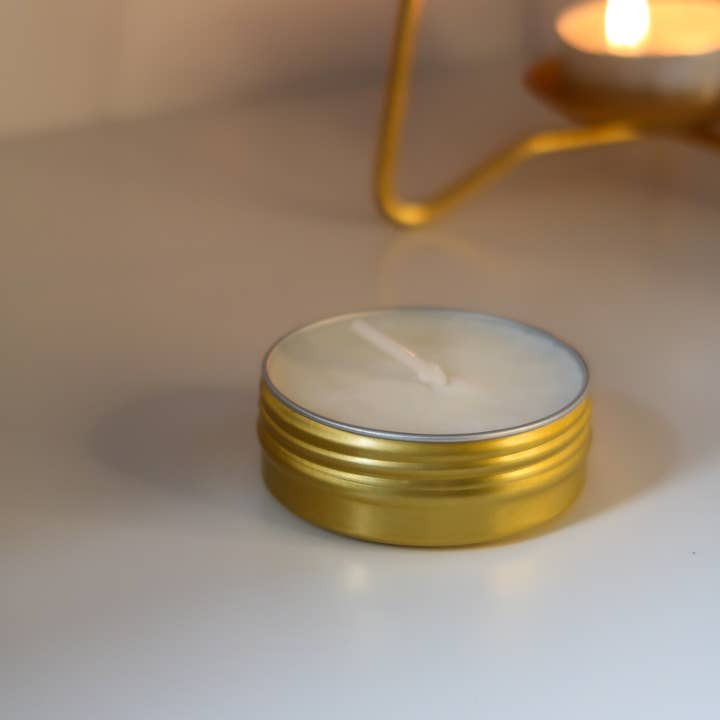 Timeless Aromas Ltd - Wholesale Reiskaarsen - Goud Blik 30g Soja Kaars | Blanco Etiket | Eigen Etiket1