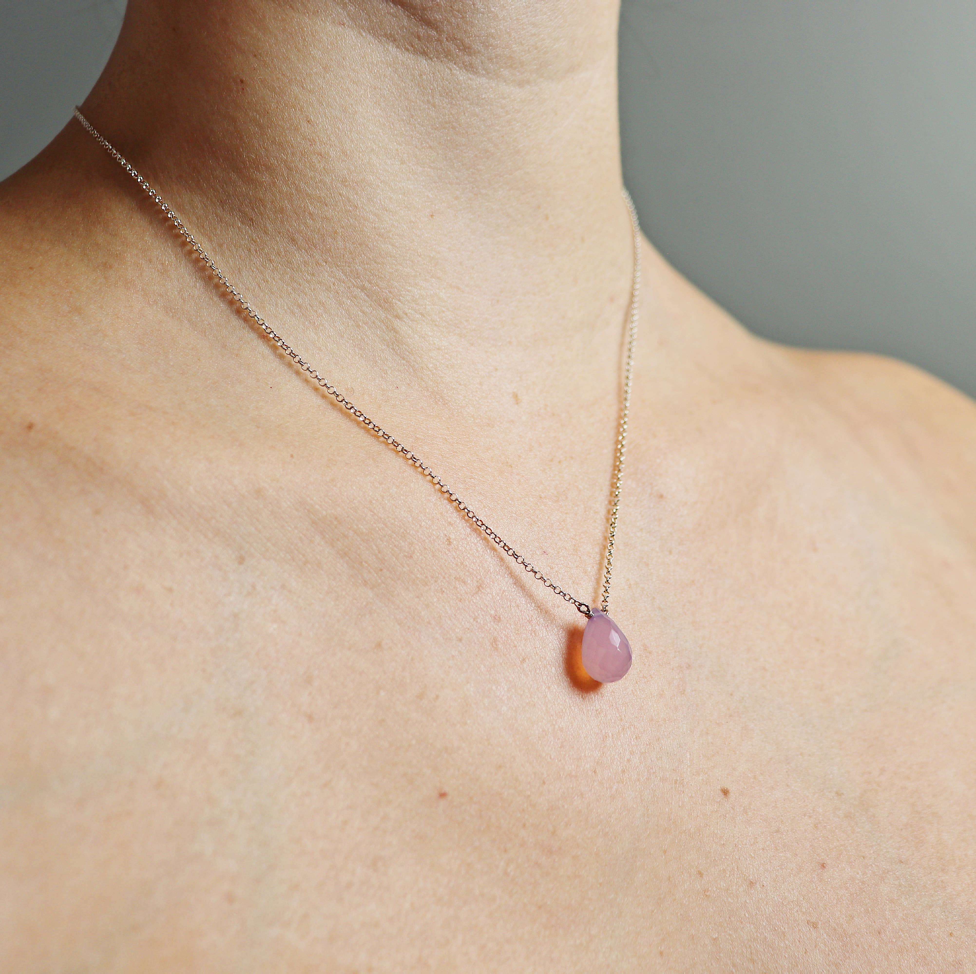 Third & Co. Studio - Wholesale Pendant/Charm Necklace - Faceted Rose Quartz Teardrop Necklace5