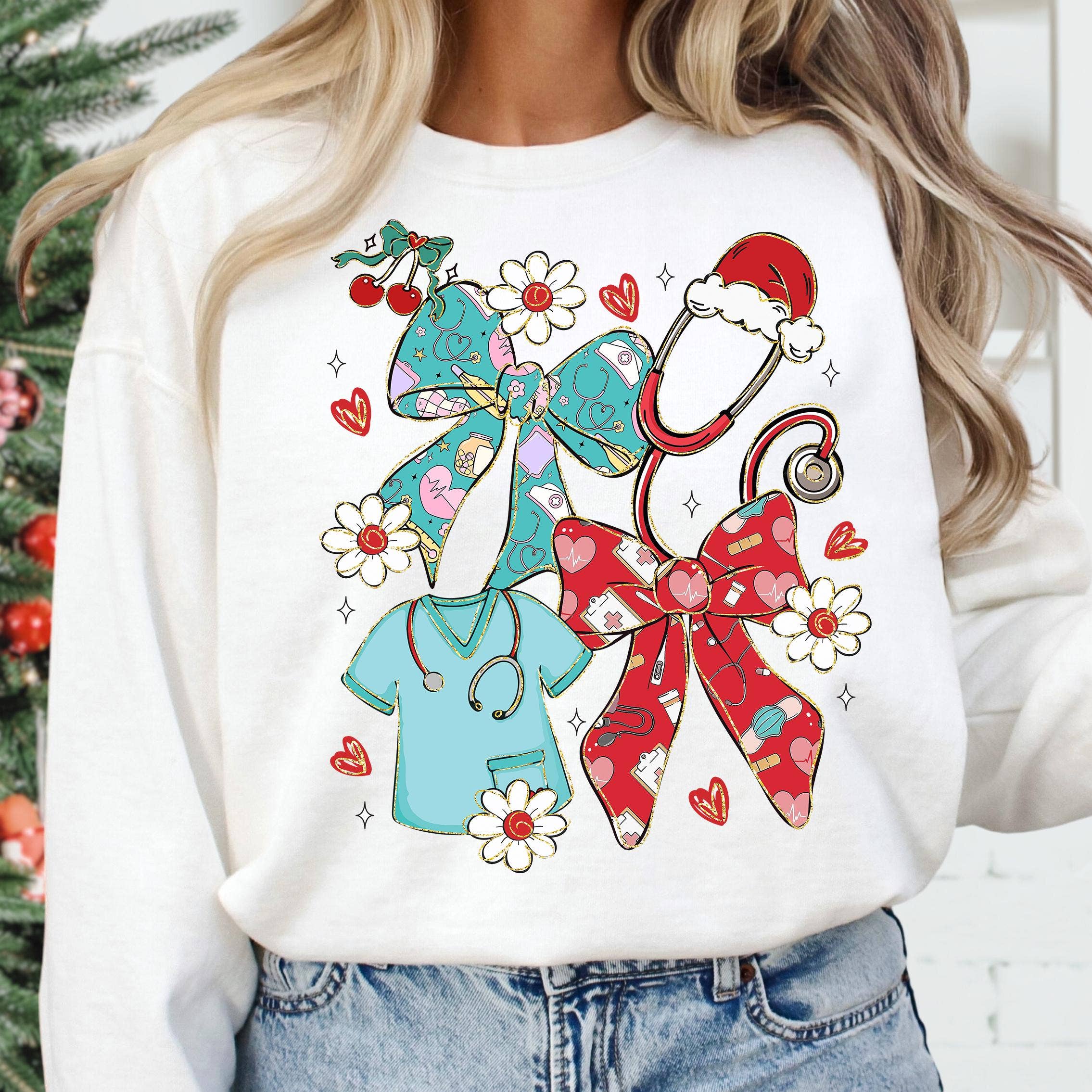 NVC Ecommerce LLC - Wholesale T-Shirt (Graphic) - Women's - Christmas Nurse Coquette Tee, Preppy Nurse Christmas Sweater7