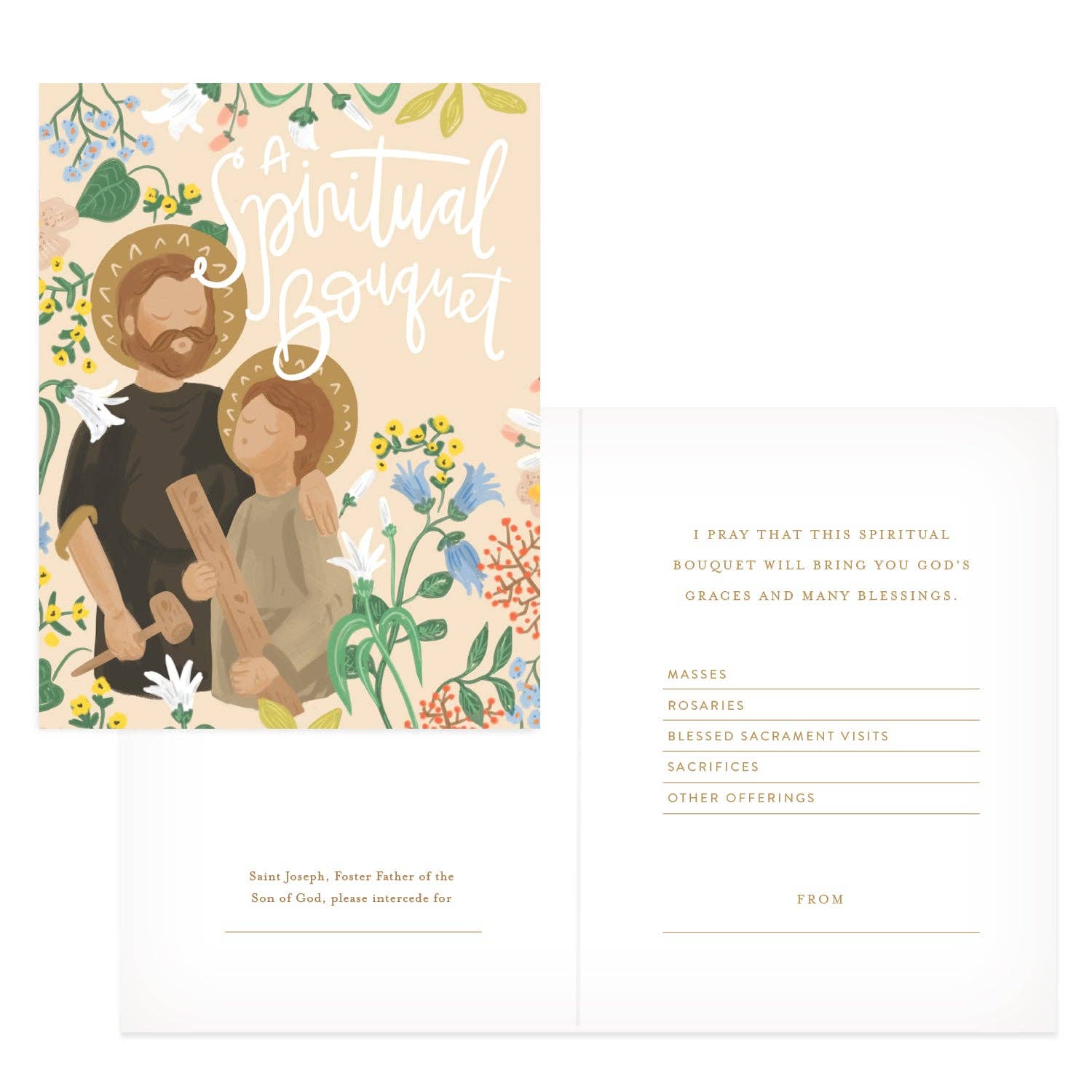 Gratia Design Co. – Cartão religioso por atacado – Cartão Buquê Espiritual de São José - Caixa com 61