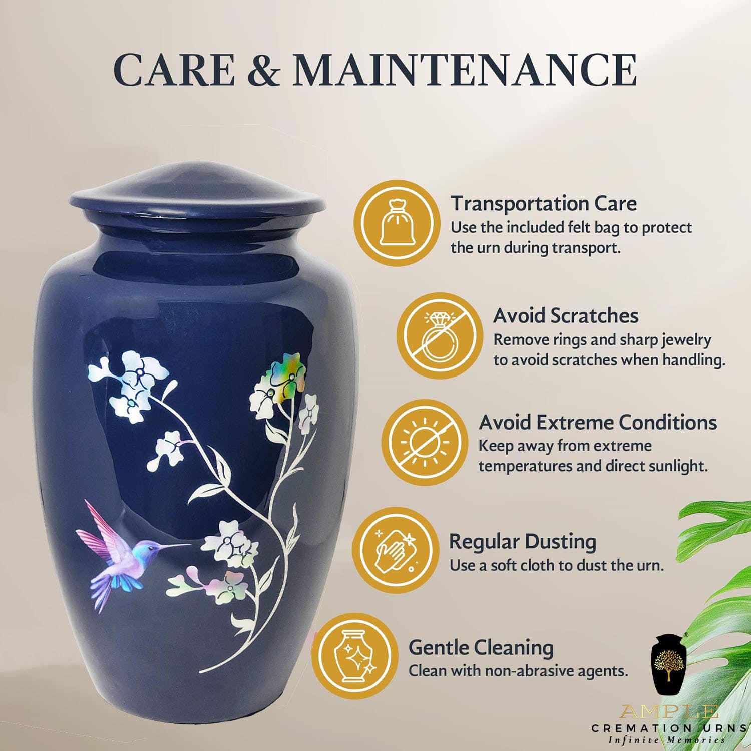 Ample Cremation Urns - Wholesale Urn - Blue Hummingbird Cremation Urn – Adult Ashes Memorial5
