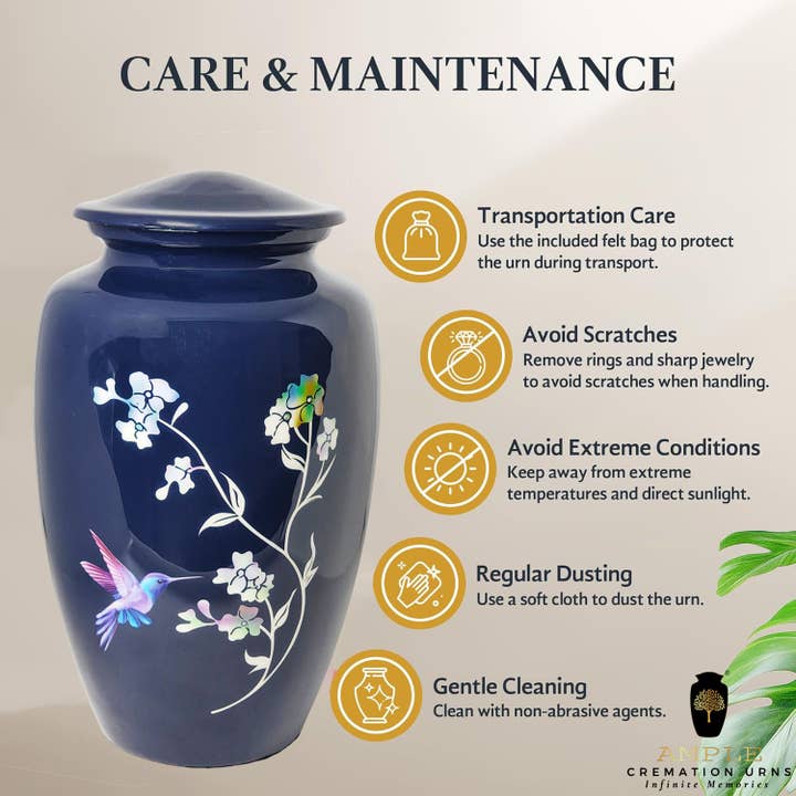 Ample Cremation Urns - Wholesale Urn - Blue Hummingbird Cremation Urn – Adult Ashes Memorial5