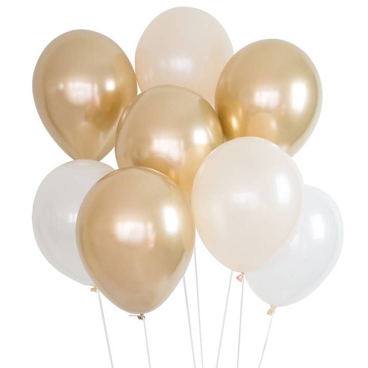 Illume Partyware - Wholesale Balloon - Balloon Bouquet - Pack of 8 - Gold & White