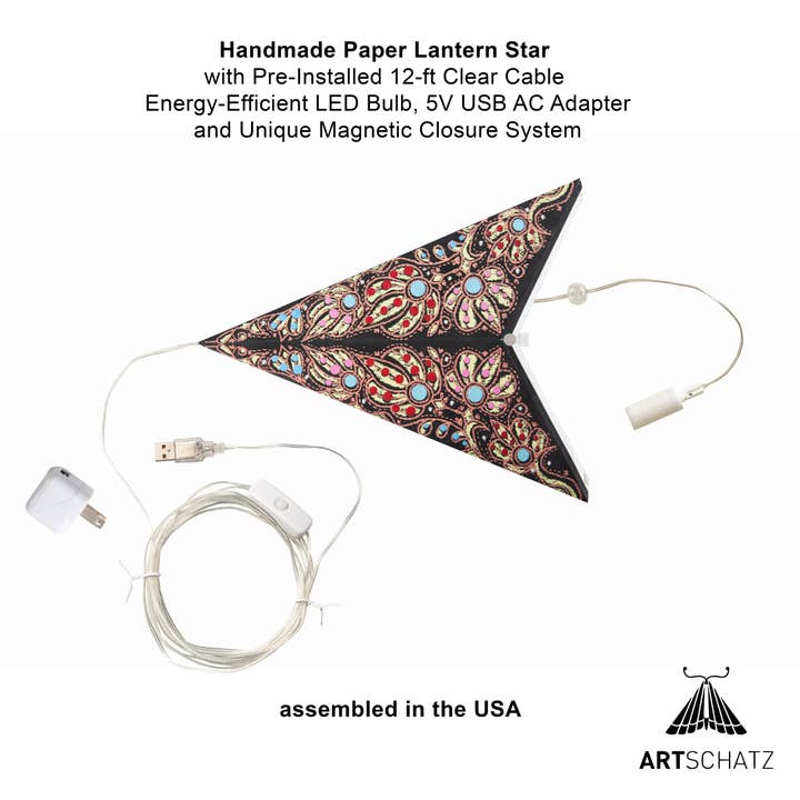 Artschatz LLC - Wholesale Paper Lantern/Lamp - Cosecha 5 Pointer 24" Black/Yellow Paper Star Lantern Light1