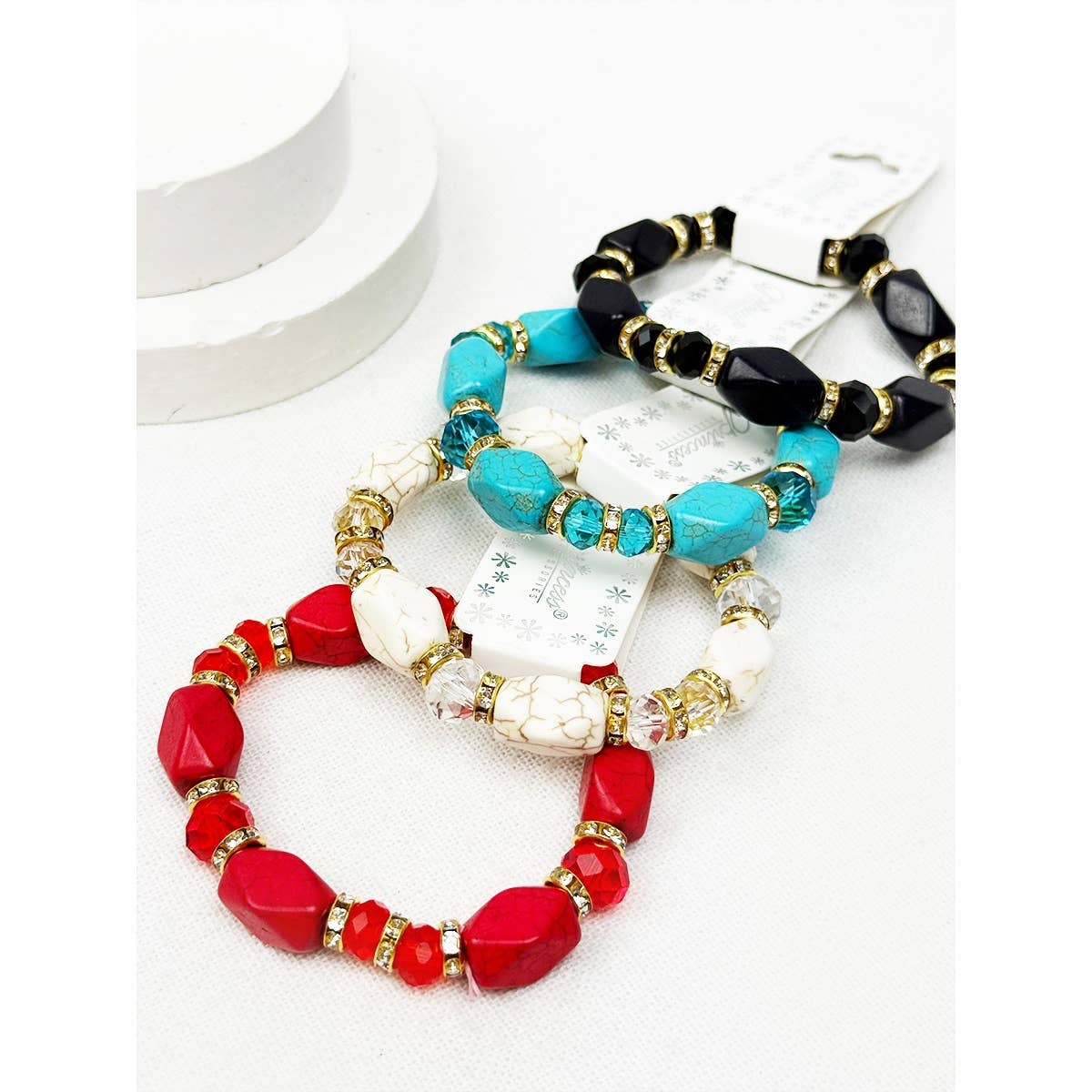 Bold Stones and Beads Mixed Adjustable Stretch Bracelet and other Wholesale word bracelet for your store trending on Faire.