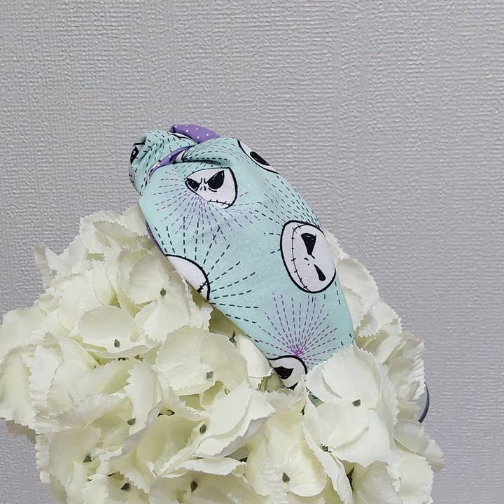Hairband Disney Nightmare Before Xmas Jack Skeleton Turquoise Cotton Fabric Bespoke Top Knot Headband for wholesale by Bee my Oyster