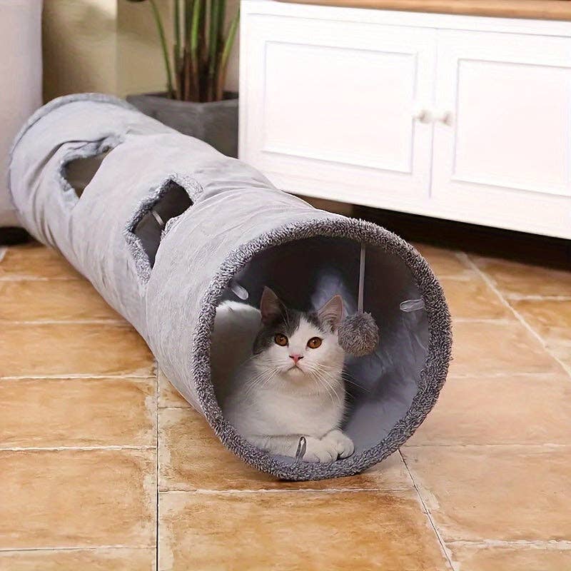 M-Gris 25*120CM [Tunnel interactif pour chat] Tunnel pliable double face pour chat - Tente durable pour chat d'intérieur pour s'amuser à cache-cache, tube de jeu pour divertissement animal. en vente sur Faire0