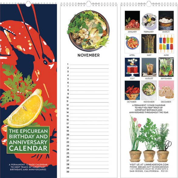 Linnea Design - Wholesale Calendar - Perpetual Birthday and Anniversary Epicurean Calendar
